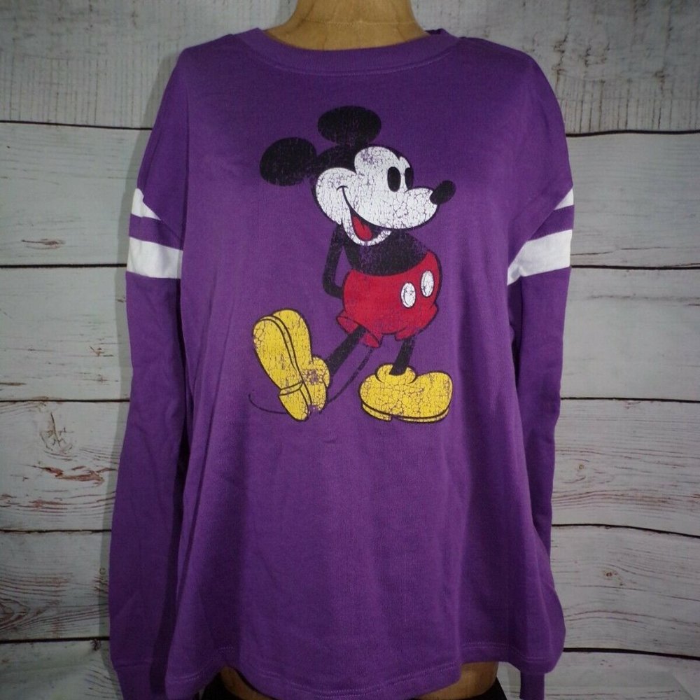 NWT Mickey Mouse SemiCropped Pullover Top for Adults Purple XL